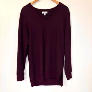 Lucky Brand Sweater Womens Medium Plum V Neck Long Sleeve Soft Ribbed Hem & Cuff
